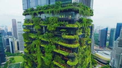 Obraz premium Green Facade of Modern Building with Hanging Plants