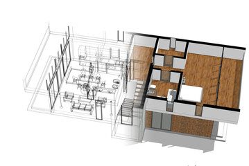Obraz premium House building sketch architecture 3d illustration