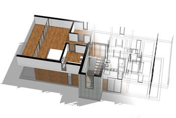 House building sketch architecture 3d illustration