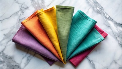 Elegant Folded Linen Napkin on Marble Background - Stylish Table Setting Photography