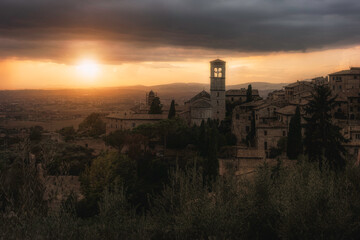 Sunset over the Assisi Valley (Perugia Province, Umbria, Italy).