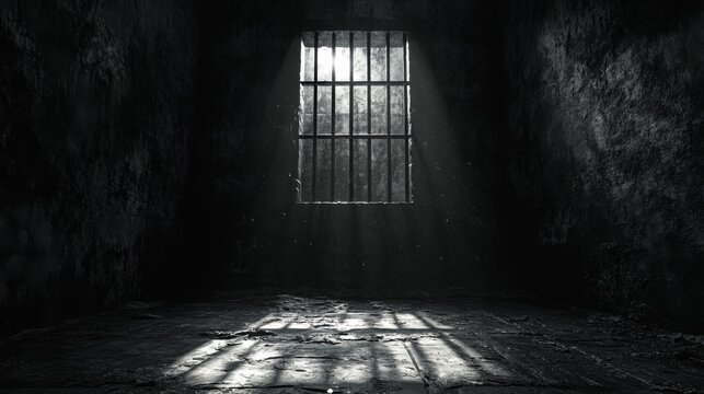 Dramatic Prison Cell with Light Streaming Through Window