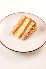 A delicious slice of layered cake with chocolate and cream. Perfect for food blogs, recipes and...