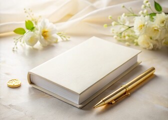 Elegant White Gold Book Cover with Luxurious Design for Product Photography