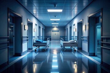 Obraz premium Empty Hospital Corridor in Low Light - Ideal for Healthcare Concepts and Dramatic Settings