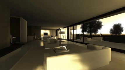 Fototapeta premium Modern Minimalist Living Room with Large Windows