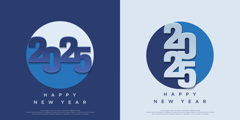 happy new year 2025 with blue and white numbers.