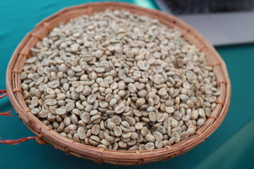 Dried coffee beans with wash dry and honey process before being roasted.