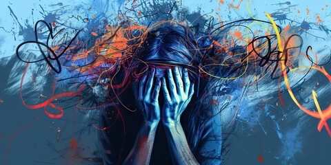 A chaotic scribble of thoughts, portraying the inner turmoil of those coping with mental illness.