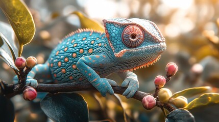 Obraz premium Chameleon on a Branch with Vibrant Colors