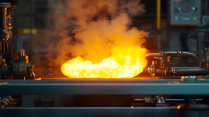 A metal object is being heated and is glowing orange. Concept of heat and energy, as well as the potential for transformation or change