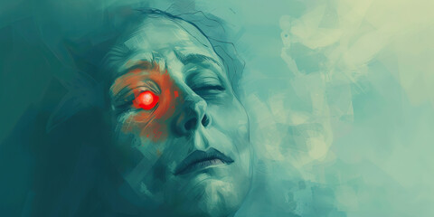 A disturbing dreamlike image of a patient's troubled face, their features hazy and indistinct, with a single, ominous red dot representing an untreated issue.