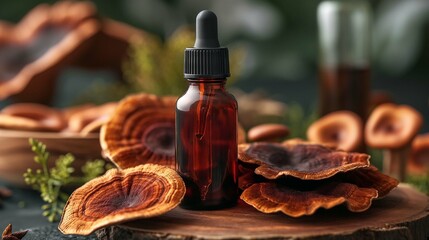 Essential Reishi Mushroom Extract in Amber Bottle