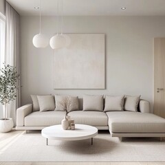 Design a minimalist and functional modern Scandinavian living room. 