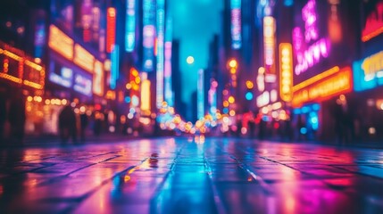 Fototapeta premium Neon City Street at Night