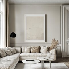 a comfy living room with a white panel with light frame
