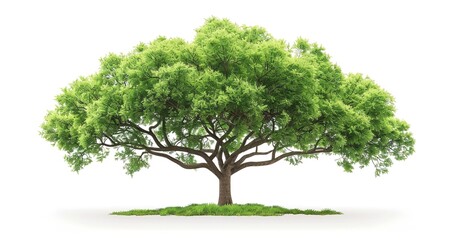 An lonely green tree drawing on a white background, Generative AI.