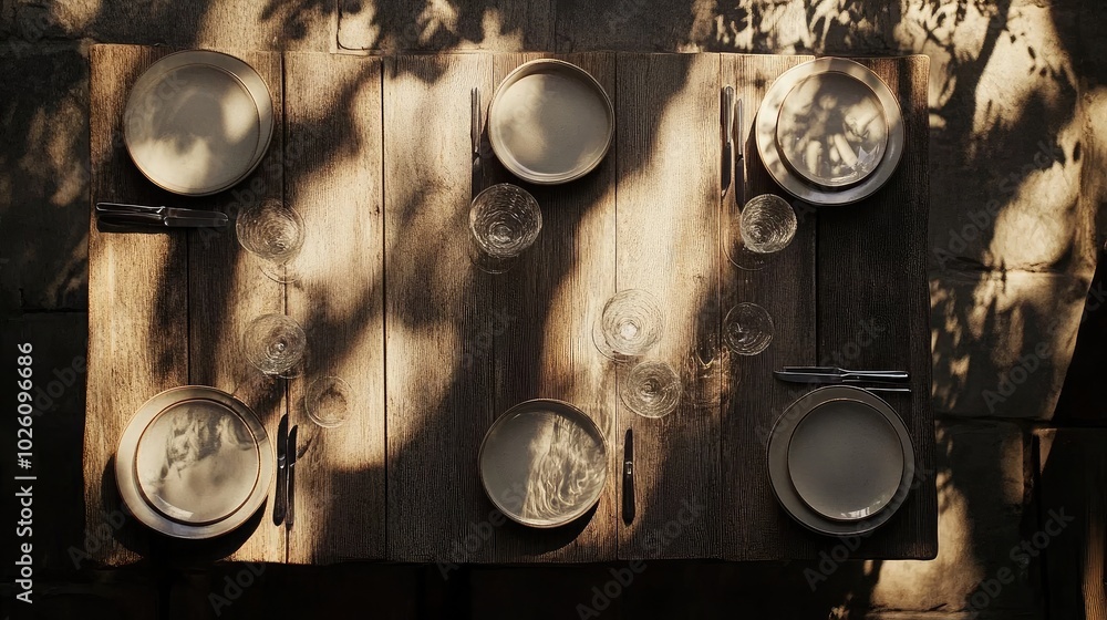 Poster elegant dining table setup with shadow play
