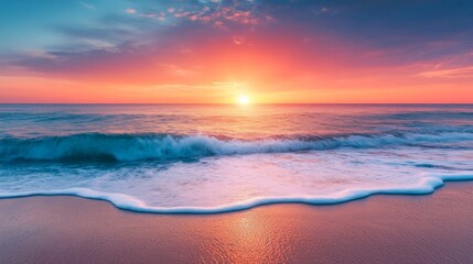 Sunset Over Ocean Waves