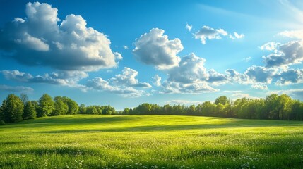 Obraz premium Lush Green Meadow Under Blue Sky