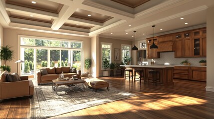 Fototapeta premium Luxurious Open-Concept Living Room and Kitchen