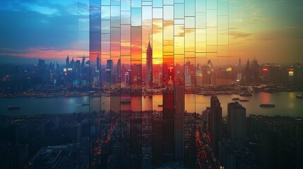 Fototapeta premium Time Lapse of City Workers at Sunset