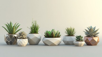 Fototapeta premium Modern Succulent Planters in Geometric Design