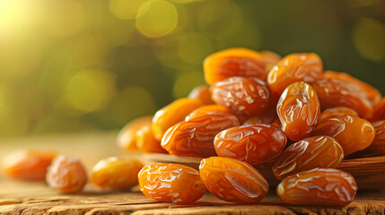 bunch of dried ripe dates fruit arranged on a wooden table