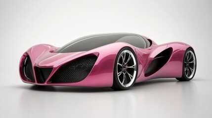 Fototapeta premium A pink futuristic sports car with sleek lines and a low profile sits on a white background.