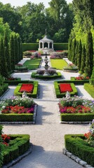 Obraz premium Beautiful flower garden in the summer time. Beautiful landscaped garden.