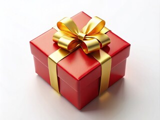 Obraz premium Isometric Gift Box with Golden Bow - Surprise Present in Red Wrapping for Holiday Celebrations