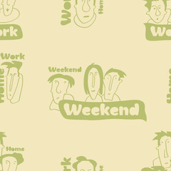 Seamless background with funny faces of anthropomorphic creatures. Humorous characters with different emotion