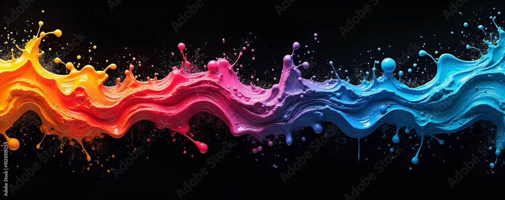 Aufkleber The paint drops create a vibrant, futuristic abstract design featuring a mesmerizing wavy pattern set against a sleek black backdrop._00001_