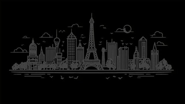 illustration of Paris city skyline, different colors in 1 minute