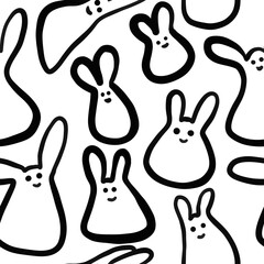 pattern with rabbits bunny black and white seamless print 