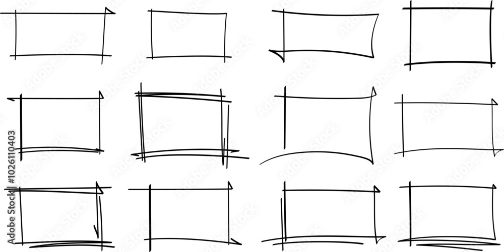 Aufkleber set of doodle handdrawn highlight rectangles. collection of pencil or pen sketch elements of squares
