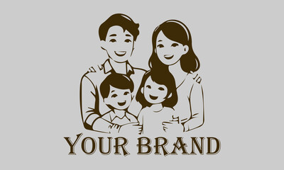 This vector illustration features an Asian family consisting of a father, mother, son, and daughter. create a comfortable and loving atmosphere. This illustration is suitable for representing the Asia