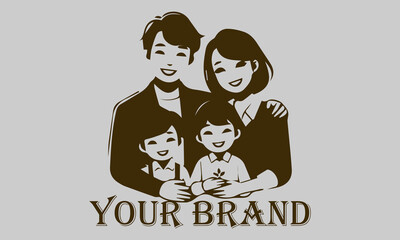 This vector illustration features an Asian family consisting of a father, mother, son, and daughter. create a comfortable and loving atmosphere. This illustration is suitable for representing the Asia