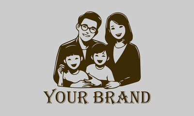 This vector illustration features an Asian family consisting of a father, mother, son, and daughter. create a comfortable and loving atmosphere. This illustration is suitable for representing the Asia