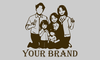 This vector illustration features an Asian family consisting of a father, mother, son, and daughter. create a comfortable and loving atmosphere. This illustration is suitable for representing the Asia
