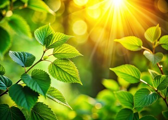 Lush Green Leaves in Garden with Sun Rays - Natural Spring Summer Background for Product Photography