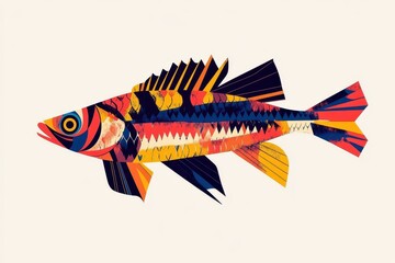 Minimalist Vector Illustration of Fish with Abstract Design
