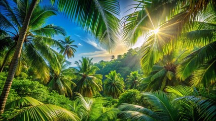 Fototapeta premium Lush Tropical Leaves in Vibrant Landscape Photography for Nature Enthusiasts