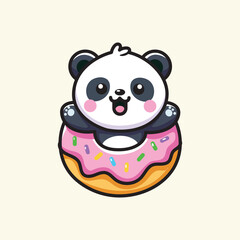 Cute panda with donut. Vector illustration in cartoon style.