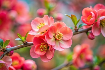 Obraz premium Macro Shot of Flowering Quince - Stunning Chaenomeles Superba Blossoms in Minimalist Photography