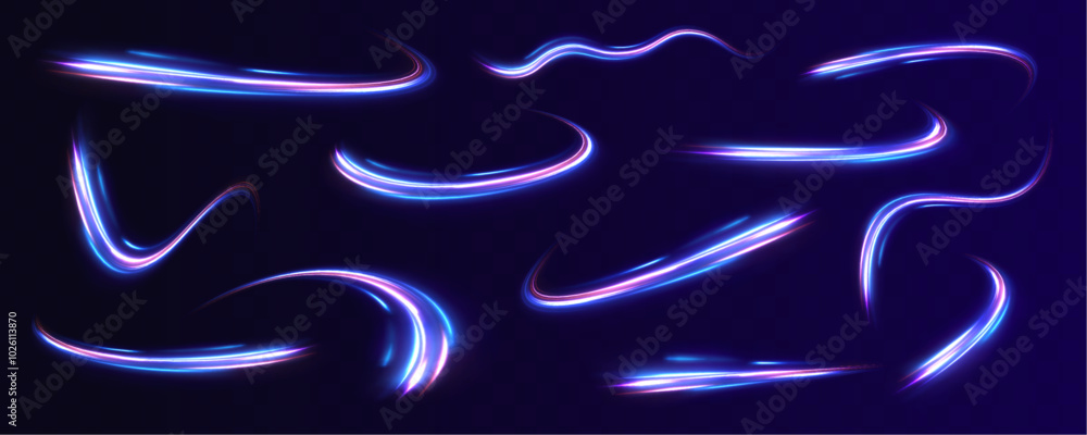 Aufkleber Set of neon speed lines on transparent background. Explosion in universe. Cosmic background for event, party, carnival, celebration, anniversary or other. 
