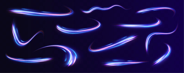 Set of neon speed lines on transparent background. Explosion in universe. Cosmic background for event, party, carnival, celebration, anniversary or other. 