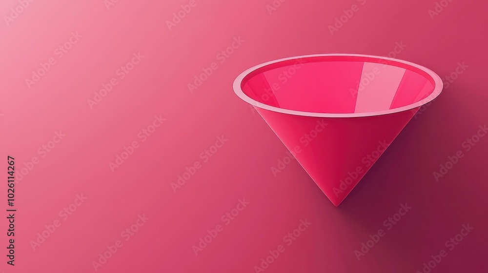 Poster vibrant pink inverted cone on a matching background, creating a striking minimalist geometric design