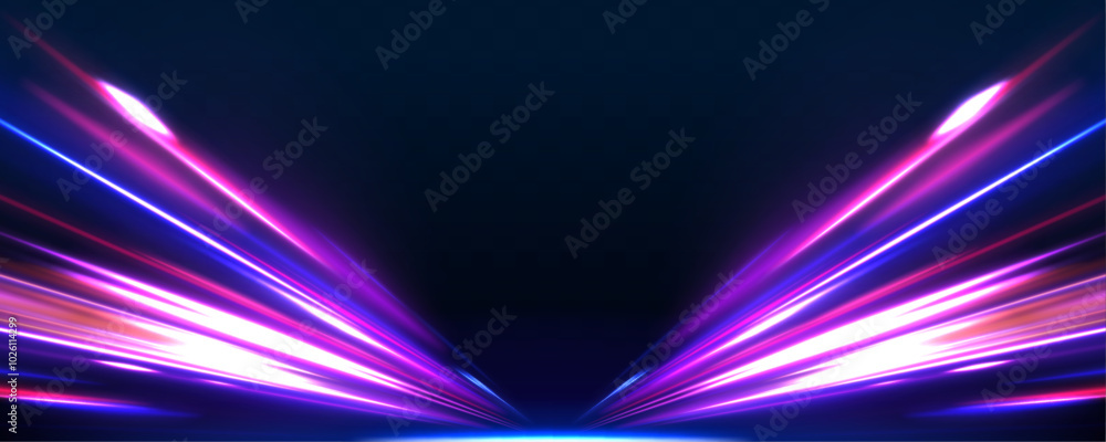 Aufkleber Horizontal speed lines connection vector background. Futuristic dynamic motion technology blue glowing lines air flow effect.	