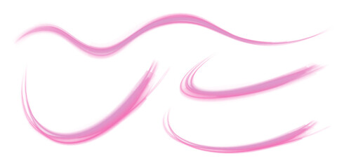 Set of neon stripes in the form of drills, turns and curls. Light trail wave, fire path trace line, car lights, optic fiber and incandescence curve twirl. 